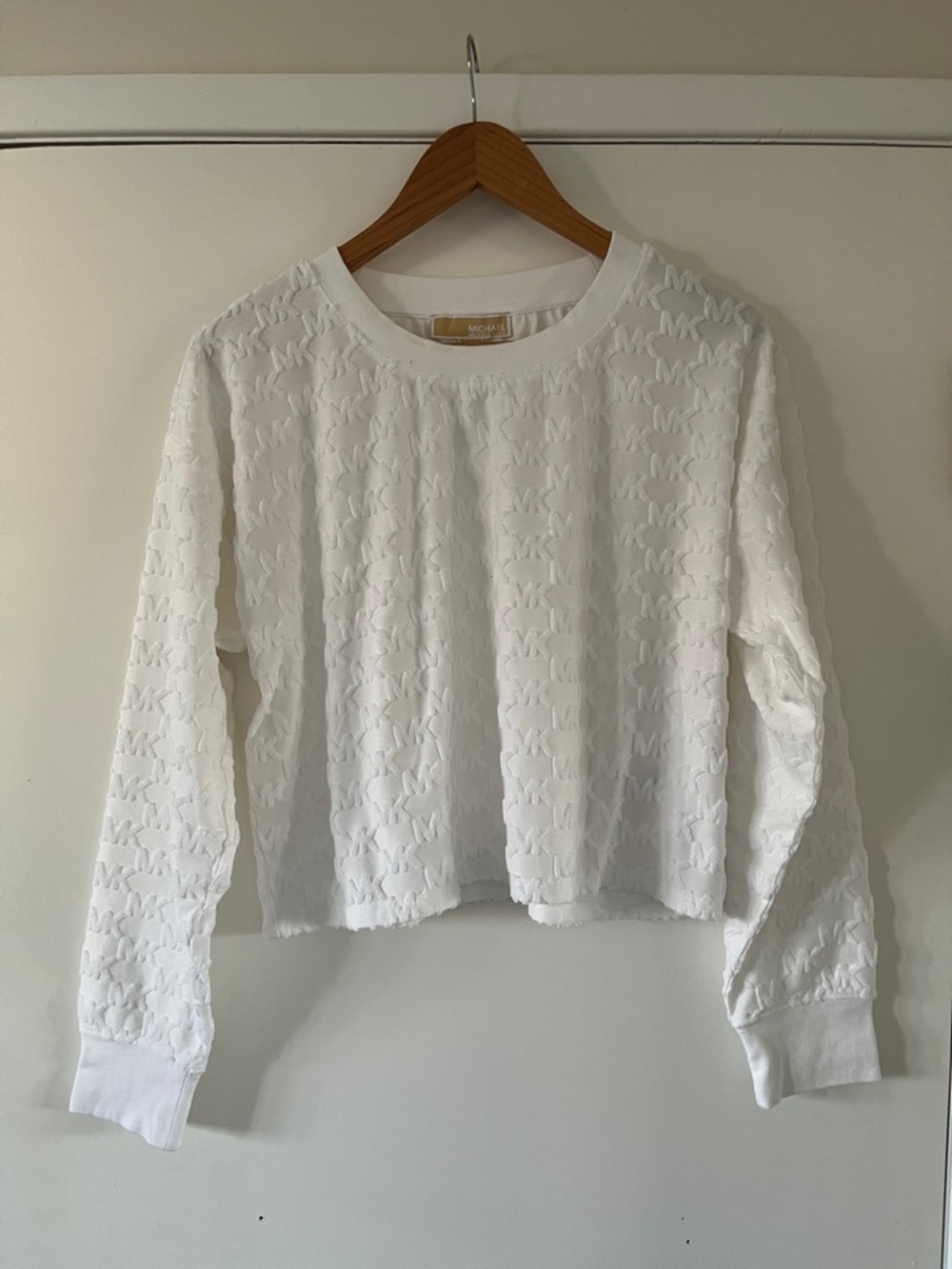 Michael Kors White Embossed MK Logo Crew Sweatshirt